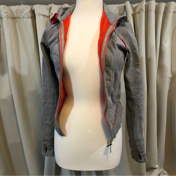 Lululemon Cropped Hoodie Zip Sweater Orange and Gray Size 4 - Picture 3 of 11